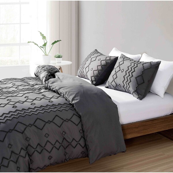 2000 Count Tufted Duvet Cover 3-Piece - King - Grey